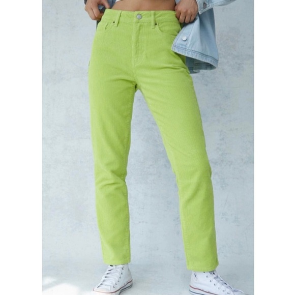 PacSun Lime Green Corduroy High Waist Mom Jean Pants Women’s Size 24 Grunge Fall - Picture 1 of 16